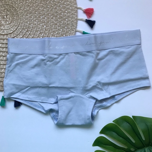 Victoria’s Secret PINK Logo Boyshort Panty Hydrangea Blue w Graphic Medium NEW - Picture 3 of 3